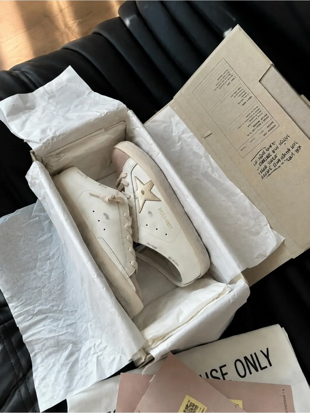 Golden Star Leather Slip-On Sneakers - Beige/Gold